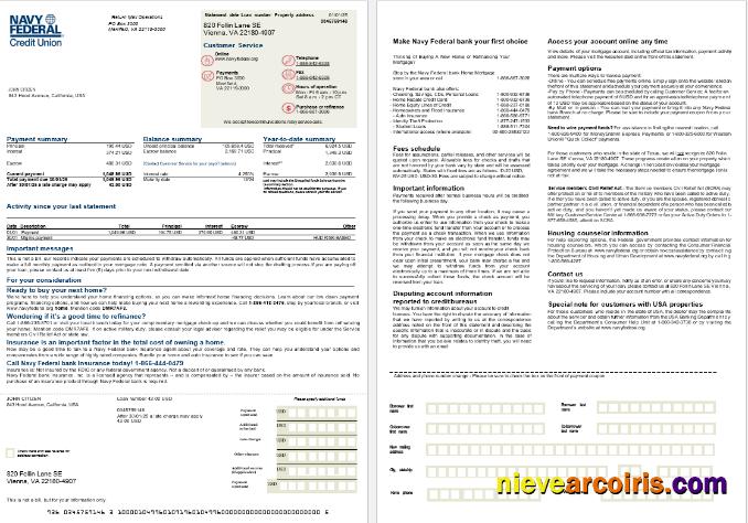 USA Navy Federal bank mortgage statement, 2 pages